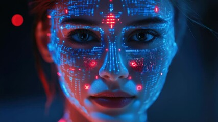 Poster - A detailed view of a person with advanced technology features on their face
