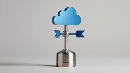 Fototapete - Blue Cloud Symbol on Stand with Arrow Indicator Representing Data and Technology Concepts in Modern Design