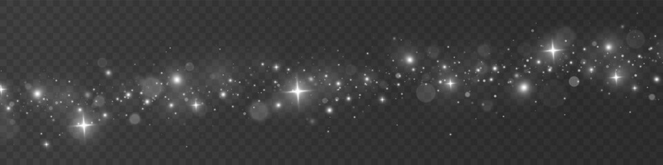 Wall Mural - sparkling magic dust particles with glitter, stars, and glowing light. christmas light effect on tra
