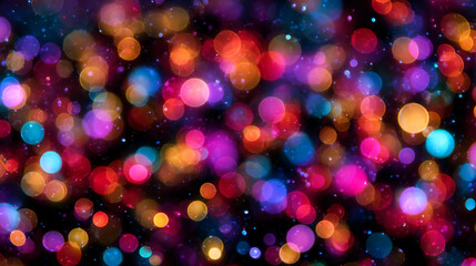 Poster - Colorful bokeh lights background abstract blurred glowing circles festive celebration party design wallpaper art