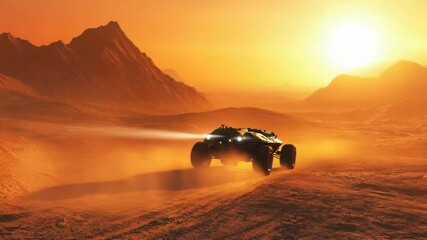 Poster - A vehicle traveling through the desert, possibly on an adventure or rescue mission
