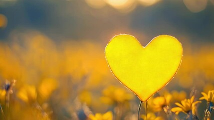 Poster - A bright yellow heart-shaped object surrounded by vibrant yellow flowers, perfect for use in designs about love, happiness, and sunshine