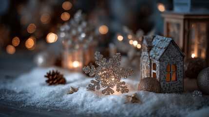 Poster - Winter holiday christmas snowflake decoration snow scene festive season magical christmas background