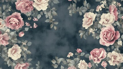 Aufkleber - A floral design featuring pink roses and green leaves on a white background
