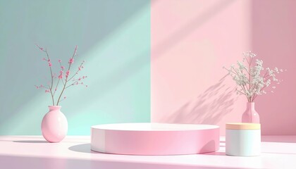 Poster - Serene Pastel Scene with Soft Colors and Minimalist Display Elements