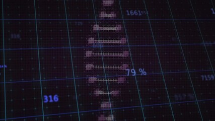 Poster - Upon opening dark grid display, pixel helix extending rotating showing labels visualizing data flow