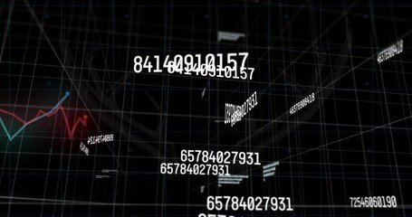 Poster - Grid forming and numbers floating while line graphs streaking camera rotating visualizing antlers