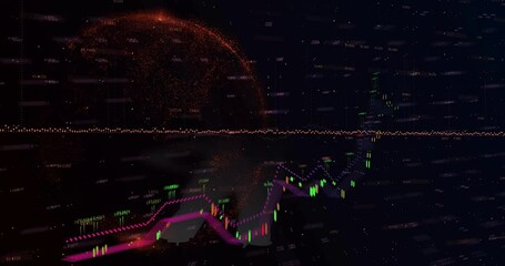 Poster - Orange waveform opening, globe emerging as pink line transforming into chart visualizing live data