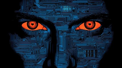 digital eyes staring through futuristic technology