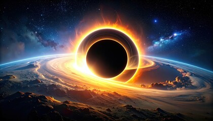 Poster - Awe-inspiring Black Hole Consuming Matter in Cosmic Abstract Scene