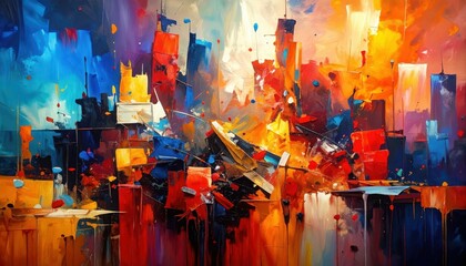Poster - Abstract Emotional Canvas Painting of a Dynamic Destruction Scene