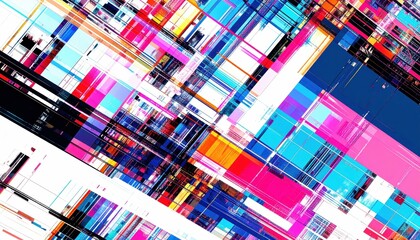 Poster - Abstract Digital Art with Glitch Effect and Distorted Lines