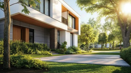 Poster - A cozy house surrounded by a lush green yard, great for suburban or country lifestyle images