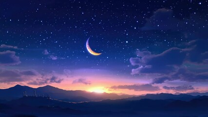 Poster - A serene night sky with a crescent moon and stars