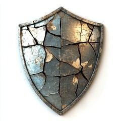 Fractured Metal Shield Icon. Concept of Broken Security with Protective Elements and Signs