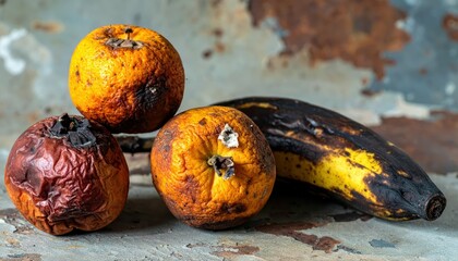 Poster - Detailed Still Life of Rotting Fruit with Morbid Symbolism and Texture