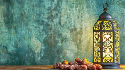 Poster - A lantern and some dates on a table, perfect for a romantic dinner or a special occasion