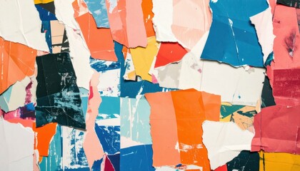 Poster - Torn Paper Collage with Bright Abstract Colors and Fragmented Shapes