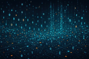 Poster - Abstract Digital Data Visualization with Floating Numbers and Glowing Particles