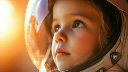 Aufkleber - A young girl wears a space suit and stares up at the sun, perhaps lost in thought or contemplating her place in the universe