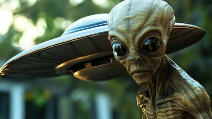 Poster - A close-up shot of an extraterrestrial figure with a spacecraft in the background, ideal for sci-fi themed designs