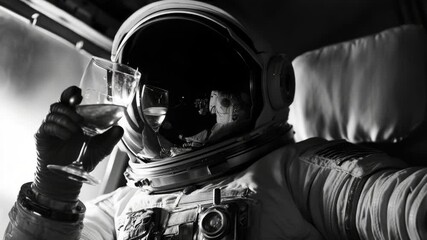 Aufkleber - Astronaut holds wine glass in space, inspiration for relaxing evening