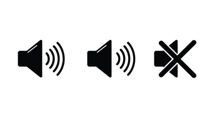 Aufkleber - Speaker volume icons with sound waves. Volume up, down, and mute collection. Vector illustration