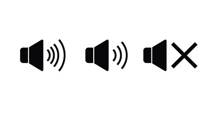 Aufkleber - Speaker volume icons with sound waves. Volume up, down, and mute collection. Vector illustration