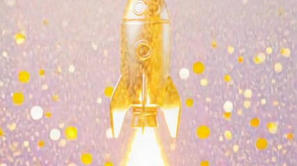 Aufkleber - A gold rocket ship soaring through the sky, with flames and smoke trailing behind