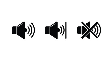 Aufkleber - Speaker volume icons with sound waves. Volume up, down, and mute collection. Vector illustration