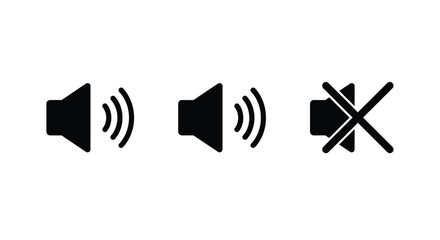 Aufkleber - Speaker volume icons with sound waves. Volume up, down, and mute collection. Vector illustration