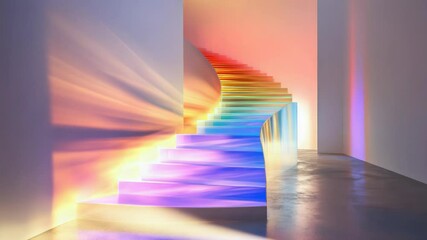 Poster - A colorful staircase in a room with natural light entering from outside