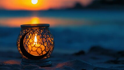 Poster - A lit candle on a sandy beach