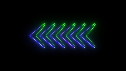 Poster - Glowing neon arrows directional sign on a black background for abstract design elements and futuristic visuals