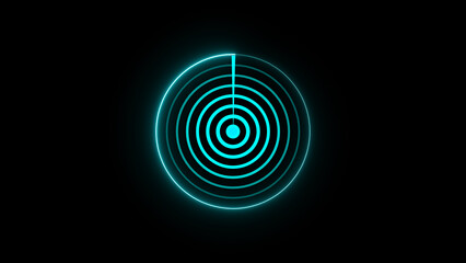 Poster - Animated neon radar graphic on a black background representing technology surveillance or data analysis with glowing rings