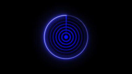 Poster - Futuristic digital radar screen showing a scan in progress against a black background with glowing blue lines ideal for technology concepts