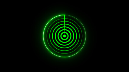 Poster - Digital representation of a green radar screen interface showing a real time scan detecting possible movement on a dark background.