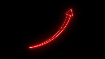 Poster - Illuminated red neon arrow pointing upward depicting progress growth and success against a dark background suitable for business finance and conceptual designs.