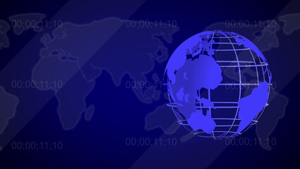 Poster - Global news broadcast template featuring a blue 3d globe superimposed on a world map illustration ideal for news channels and related media.