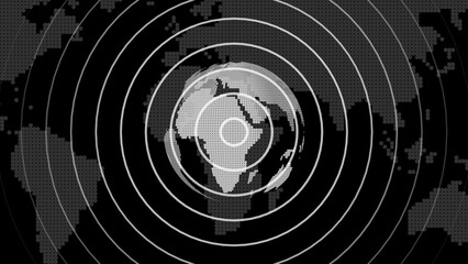 Poster - Global network visualization concept abstract earth surrounded by concentric circles illustrating worldwide coverage and connectivity in a minimalist design