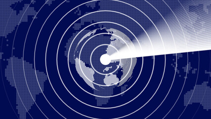 Fototapete - Conceptual illustration of a radar system scanning the globe for global awareness or data transmission using concentric circular waves