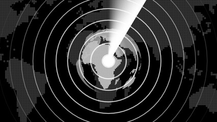 Fototapete - Abstract radar world map scanning global network and tracking visual communication technology information broadcasting signals digital concept