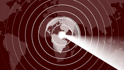 Fototapete - Earth globe surrounded by concentric radar circles with scanning beam concept representing global connection and data transmission