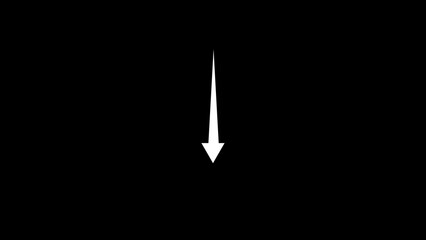 Poster - White arrow pointing downwards on black background perfect for visual communication and directional symbolism highlighting forward movement or progression.