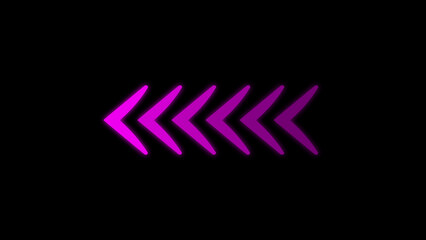 Poster - Glowing neon arrows pointing left in a row on a black background suitable for various design projects and applications.