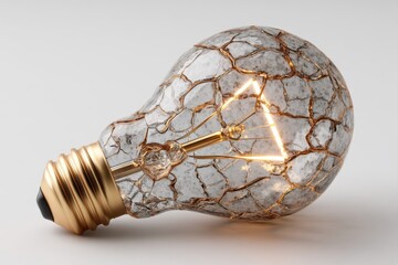 Poster - a creatively textured light bulb with a geometric filament glowing brightly, featuring a modern desi