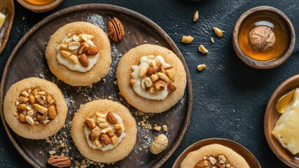 Poster - A delicious plate of cookies topped with nuts and cream, perfect for a sweet treat or as a gift