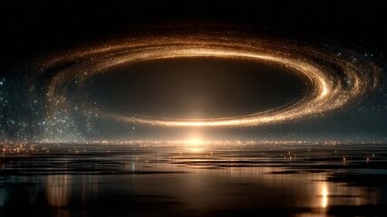Poster - Celestial Gateway: A mesmerizing cosmic panorama of celestial rings hovering above a serene body of water, evoking a sense of wonder and the vastness of the universe.