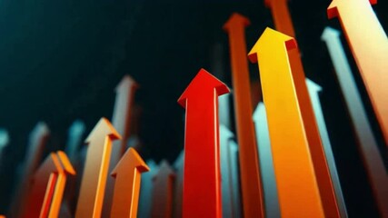 Poster - Ascending Arrows: Dynamic graphic of upward-pointing arrows, symbolizing progress, growth, and upward movement, set against a dark backdrop with a gradient of colors