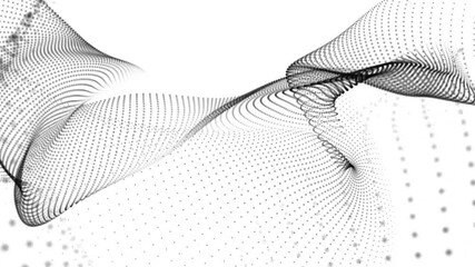 Poster - Futuristic Black Dots And Lines Wave Flow Isolated On White Abstract Dynamic Digital Background. Beautiful Animation of Dynamic Motion Graphics